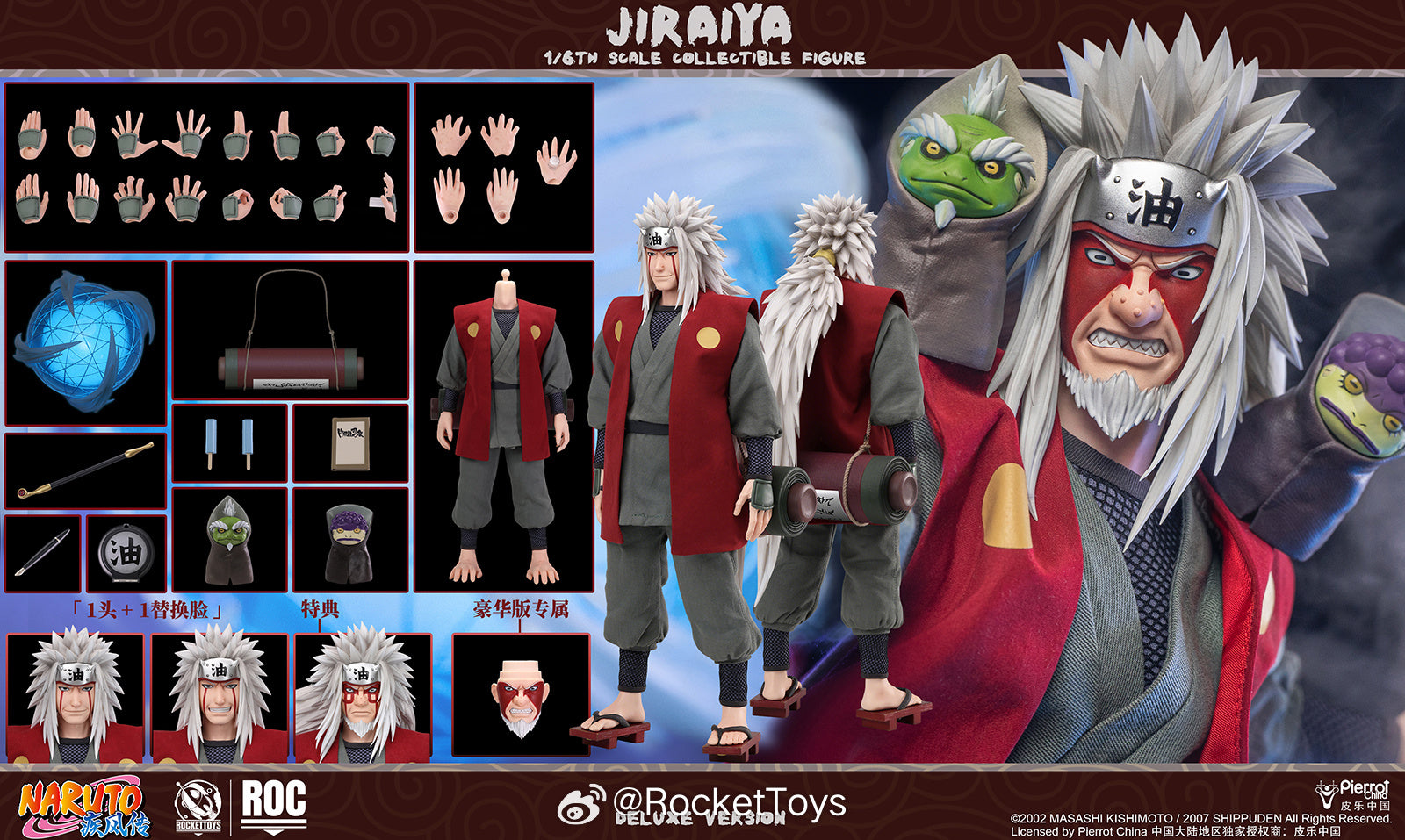 ROCKETTOYS 1/6  ROC-019 ROC-020《火影忍者 疾風傳》Jiraiya 自來也 標準版 DX 豪華版 可動人偶
