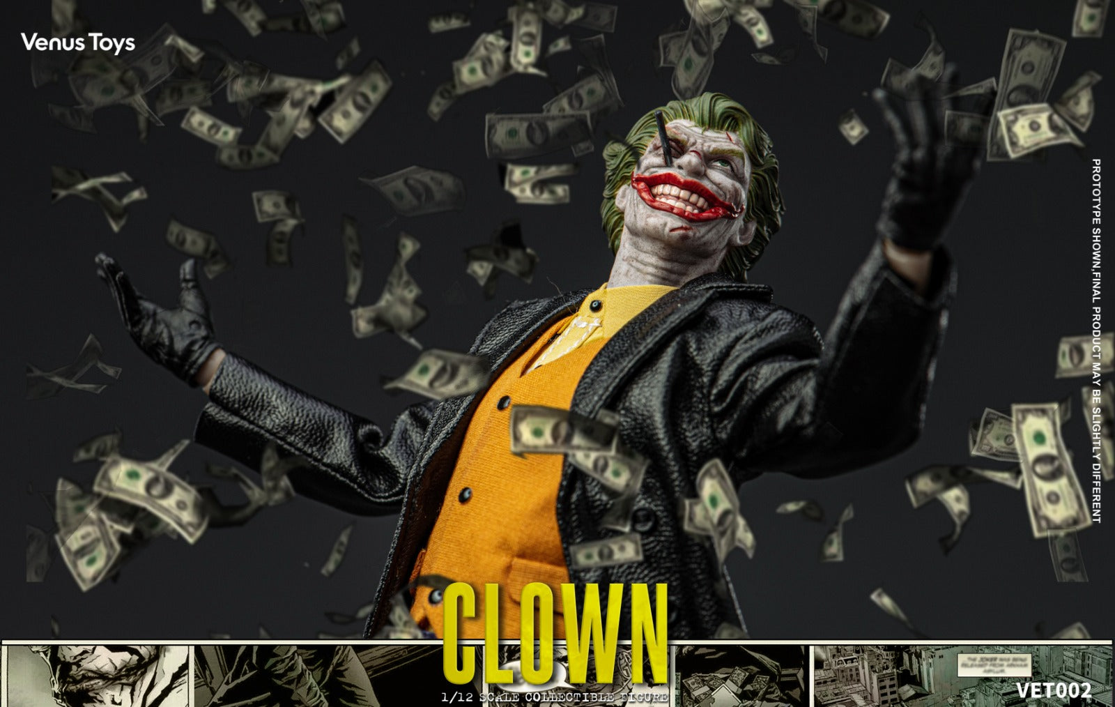 Venus Toys 1/12 VET002 犯罪王子 THE CLOWN 小丑 JOKER 特典 帆布單肩包 + 整包美鈔 可動人偶